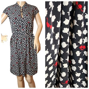 Maeve sunglasses floral black white red dress. Size XS. Stretch waist. Pockets.